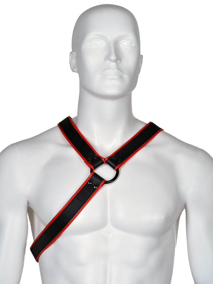 Skórzana uprząż BDSM Gladiator - czarno-czerwona