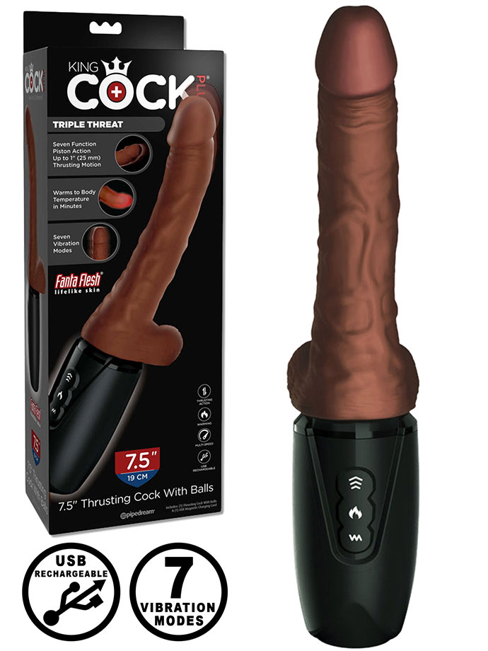 King Cock Plus - 7.5 inch Thrusting Cock with Balls Brown