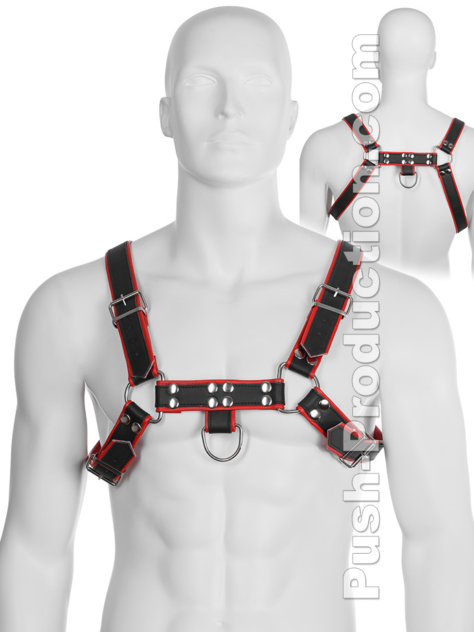Uprząż BDSM Top Harness - czerno-czerwona - skóra