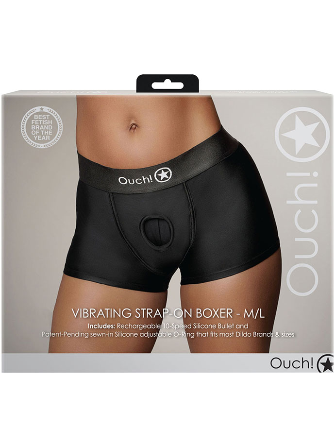 OUCH! Vibrating Strap-on Boxer - Black M/L