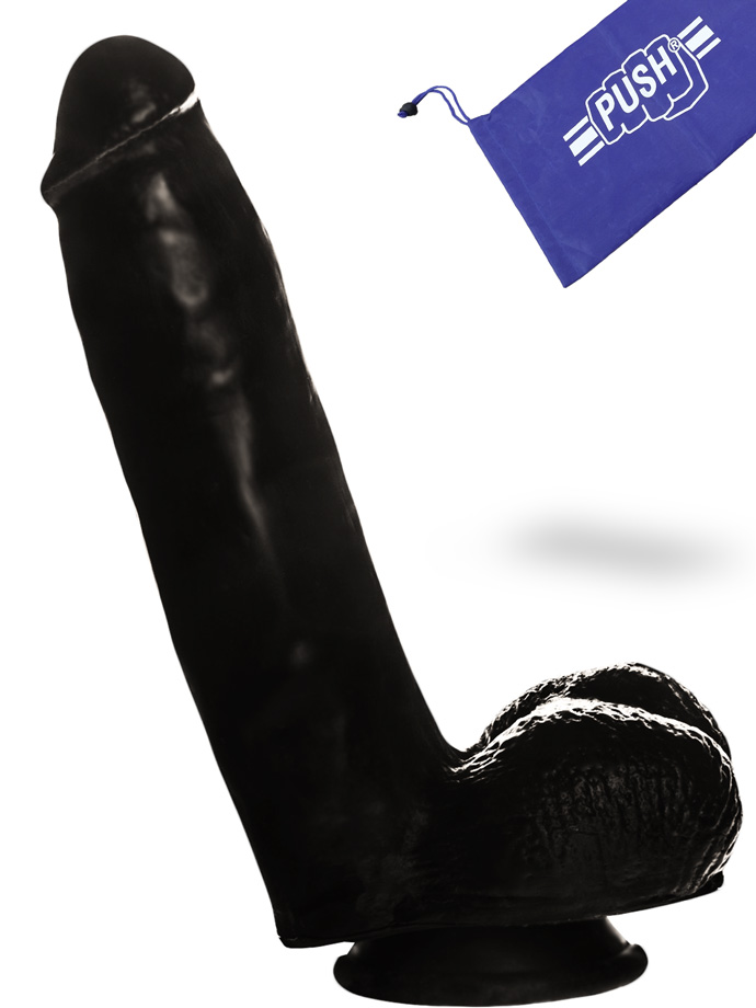 Penis Dildo Push z przyssawką - 20,5 cm - czarne