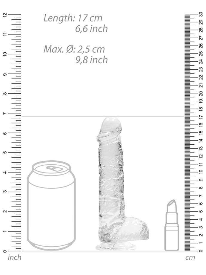 RealRock - Dildo 6 inch with Balls - Crystal Clear