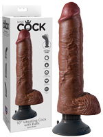 Wibrator King Cock - 25,4 cm - Cock with Balls - brązowy